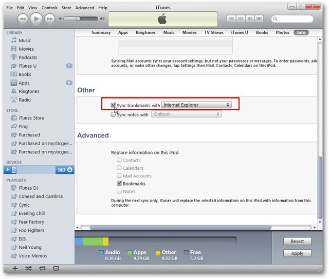  Safari Bookmarks Sync Gone With iTunes 12.2.1