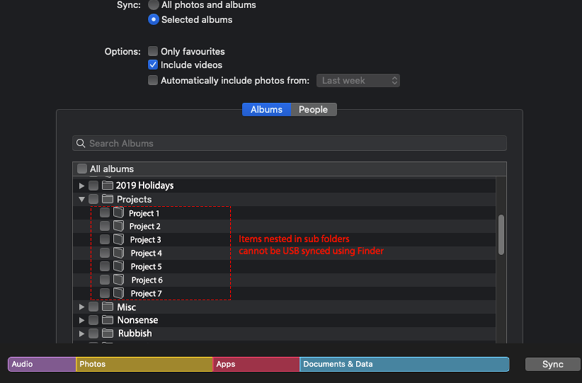  macOS Catalina 10.15.3 | Nested Folders in Photos Cannot Be USB Synced To iOS Devices